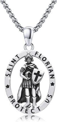 wholesale 925 Sterling Silver Saint Florian Protect Us Medal Necklace Pendant -21a-St Florian-21a-St Florian