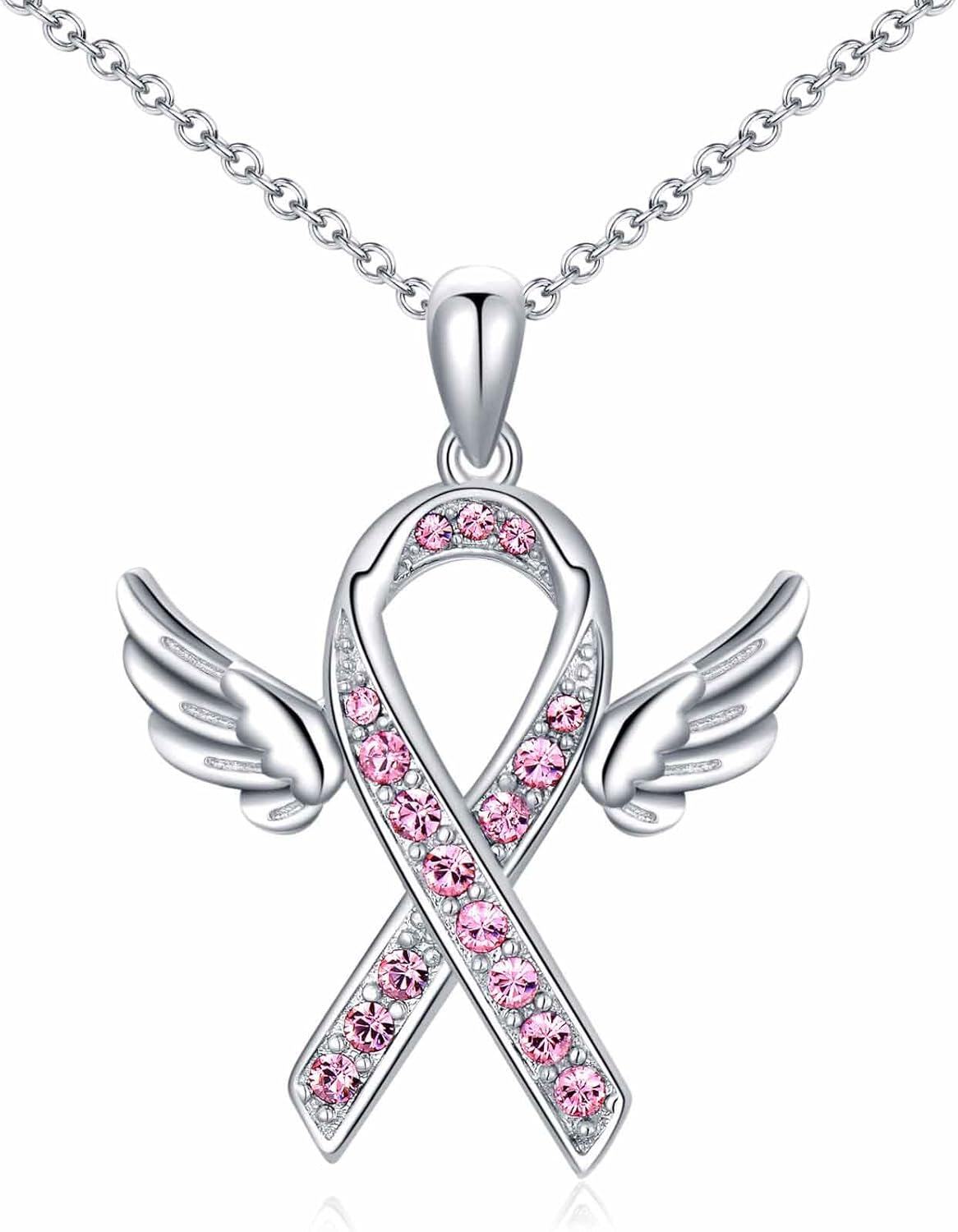  Silver Stone Cancer Survivor Necklace Women s Awareness Gift -03-Angel wings-03-Angel wings