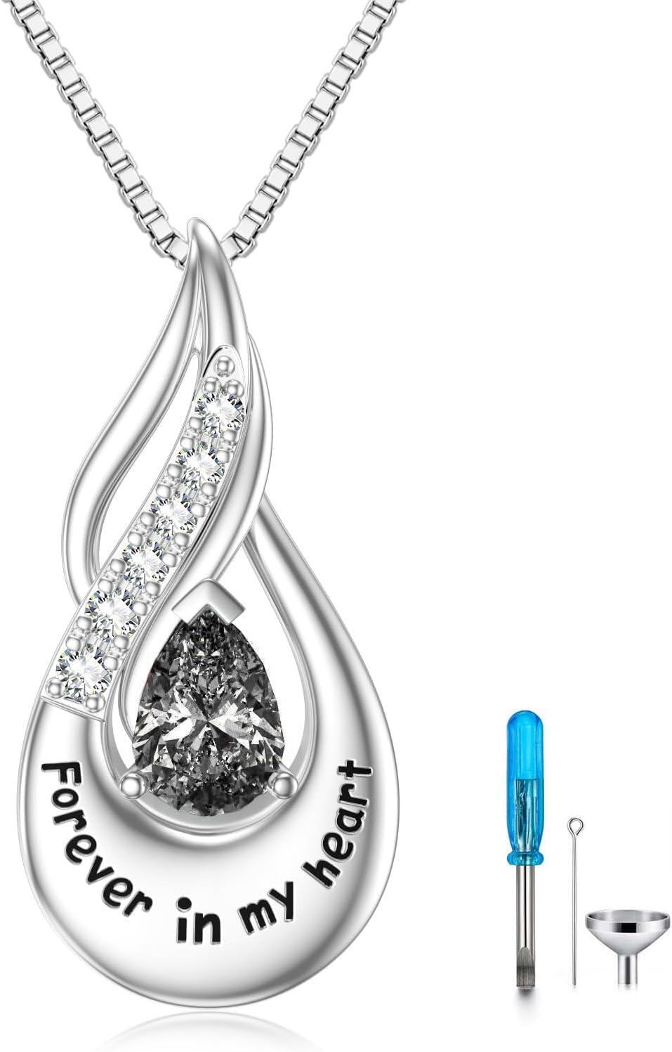 Sterling Silver Moonstone Opal Turquoise Larimar Black Onyx Cremation Jewelry for Ashes-Non-custom-A Black Birthstone Non-custom-A Black Birthstone