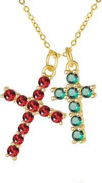 wholesale 14K Gold Sterling Silver Birthstone Double Cross Necklace for Women-01-05-Jan-May
