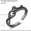 wholesale Black 925 Sterling Silver Cat Adjustable Ring with Cubic Zirconia Stones for Women-0-4