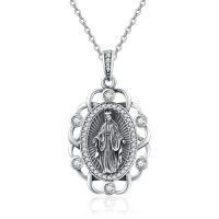 wholesale 925 Sterling Silver Metal Stone Virgin Mary Necklace Miraculous Medal Guadalupe  for Women Girls-Mary Necklace-07