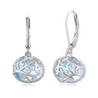 wholesale 925 Sterling Silver Blue Moonstone Filigree Leverback Earrings-Moonstone