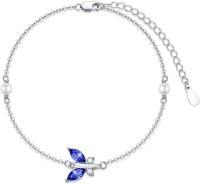 wholesale Sterling Silver Crystal Butterfly Adjustable Bracelet (7 9 )-Sapphire Blue
