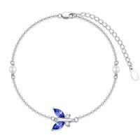 wholesale 925 Sterling Silver Crystal Butterfly Adjustable Bracelet (7 9 )-Sapphire Blue