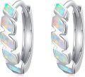 wholesale 925 Sterling Silver White Fire Opal Geometric Huggie Hoop Earrings for Women - Hypoallergenic  48x36mm-0-0