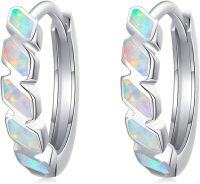 wholesale 925 Sterling Silver White Fire Opal Geometric Huggie Hoop Earrings for Women - Hypoallergenic  48x36mm-Opal Hoop Earrings