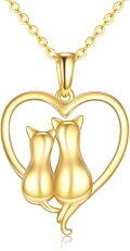 wholesale 14K Gold Cat Heart Pendant Necklace for Women - Mothers Day Gifts-0-0