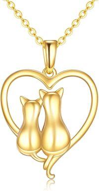 wholesale 14K Gold Cat Heart Pendant Necklace for Women - Mothers Day Gifts-A style-double cat necklace