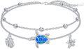 wholesale 925 Sterling Silver Blue Opal Evil Eye Sea Turtle Starfish Shell Charm Ankle Anklet-0-0