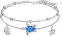 wholesale 925 Sterling Silver Blue Opal Evil Eye Sea Turtle Starfish Shell Charm Ankle Anklet-Sea Turtle 9+2 inch Anklet
