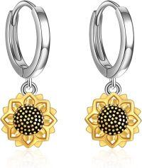wholesale 925 Sterling Silver Sunflower Drop Earring Gold Plated Huggie Hoops for Women Girls Minimalist  3cm Long-Sunflower Hoop Earrings