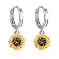 wholesale 925 Sterling Silver Sunflower Drop Earrings Two Tone Gold Plated Huggie Hoop For Women-0-0