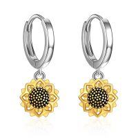 wholesale 925 Sterling Silver Sunflower Drop Earrings Two Tone Gold Plated Huggie Hoop For Women-Sunflower Hoop Earrings