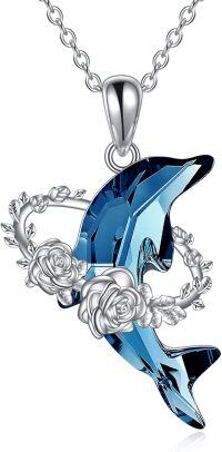 wholesale TOUPOP Dolphin Gifts For Women Dolphin Necklace Dolphin Jewelry 925 Sterling Silver Dolphin Crystal Pendant Necklace -undefined