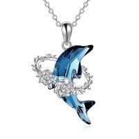 TOUPOP 925 Sterling Silver Crystal Dolphin Pendant Necklace-undefined