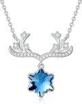 wholesale 925 Sterling Silver 925 Blue Crystal Snowflake Deer Antler Pendant Necklace for Women and Girls-0-0