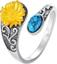 wholesale 925 Sterling Silver Turquoise Adjustable Flower Ring Women s Gift-Sunflower