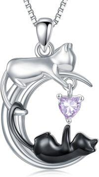 wholesale Silver Onyx Cat Moon Pendant Necklace Women s Jewelry Gift-June - Alexandrite