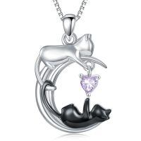 wholesale 925 Sterling Silver Onyx Cat Moon Pendant Necklace Women s Jewelry Gift-June - Alexandrite