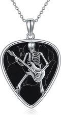 wholesale 925 Sterling Silver Guitar Pick Skull Necklace with Hypoallergenic Rock Design - 18 Chain for Women & Men - Halloween Music Gift for Birthdays Christmas-0-0