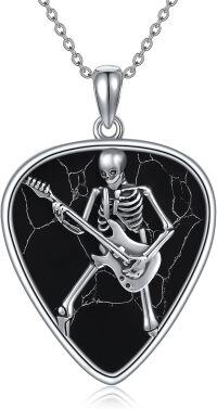 wholesale 925 Sterling Silver Guitar Pick Skull Necklace with Hypoallergenic Rock Design - 18 Chain for Women & Men - Halloween Music Gift for Birthdays Christmas-Skeleton Play Guitar