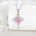 wholesale Sterling Silver Birthstones Rose Cross Heart Crucifix Pendant Necklace for Women-0-82