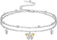 wholesale 925 Sterling Silver Yellow Stone Butterfly Charm Ankle Anklet for Women-Yellow