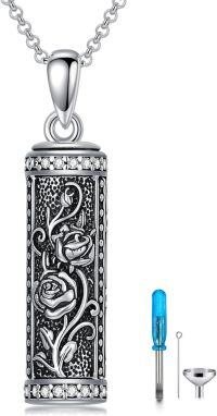 wholesale 925 Sterling Silver Rose Daisy Cylinder Cremation Keepsake Pendant Necklace for Women and Men-Rose