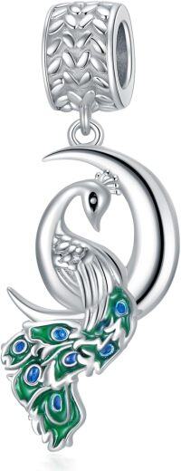 wholesale 925 Sterling Silver Green & Blue Enamel Peacock Pendant Necklace Jewelry for Women Girls Gift-Peacock