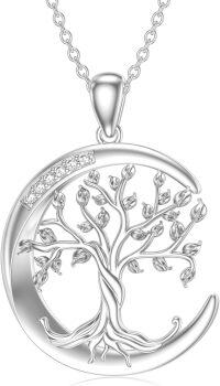 wholesale 925 Sterling Silver Moon & Tree Pendant Necklace with Cubic Zirconias for Women's Fashion s-tree of life-style 4