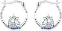 wholesale 925 Sterling Silver Hypoallergenic Unicorn Huggie Hoop Earrings with Colorful Stones and Rhinestones for Girls & Women-Unicorn(Color CZ)