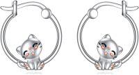 wholesale 925 Sterling Silver Cat Charm Hoop Earrings - Adorable Kitty  for Girls and Women-cat