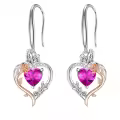 TOUPOP Sterling Silver Pink Tourmaline Heart Butterfly Earrings-0-0