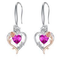 TOUPOP Sterling Silver Pink Tourmaline Heart Butterfly Earrings-undefined