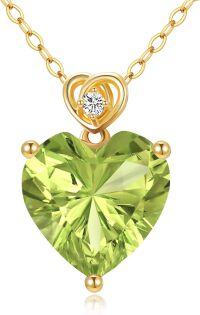 wholesale 14K Gold 3Ct Heart Cut Created Birthstone Love Heart Necklace for Women-A8:August-Peridot