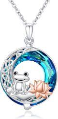 wholesale 925 Sterling Silver Blue Crystal Frog Pendant Necklace with Lotus and Celtic Knot Design-0-0