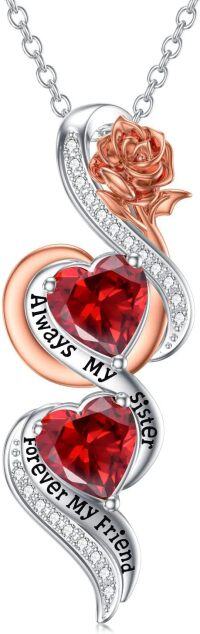 wholesale TOUPOP Christmas Gifts For Sister Sister Birthday Gifts From Sister Always My Sister Forever My Friend Jewelry 925 Sterling Silver January Birthstone Necklace Garnet Necklace With Rose Flower Birthday Gifts For Sisters -undefined