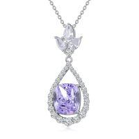 wholesale 14K White Gold Plated 925 Sterling Silver Crushed Ice CZ Teardrop Pendant Necklace for Women-6-June