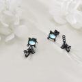 wholesale 925 Sterling Silver Black Cat Moonstone Stud Earrings with Green Eyes and Iridescent Stone for Women-0-4