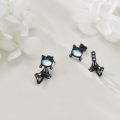 wholesale 925 Sterling Silver Cute Cat Drop Earrings Gun Black Plated Moonstone Zircon-0-4