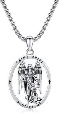 wholesale 925 Sterling Silver Saint Uriel Angel Pendant Necklace  Catholic Medal Protection Jewelry for Women Men Gift 45cm Chain Length-St Uriel