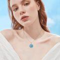 wholesale 925 Sterling Silver Compass Pendant Necklace With Turquoise Zircon Platinum Plated-0-14