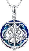 wholesale 925 Sterling Silver Blue Crystal Octopus Pendant Necklace-0-0