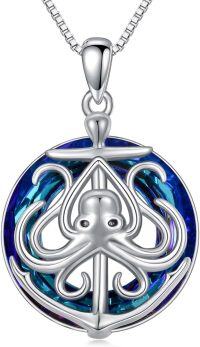 wholesale 925 Sterling Silver Blue Crystal Octopus Pendant Necklace-Octopus Anchor