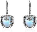 wholesale 925 Sterling Silver Blue Moonstone Gothic Skull Heart Drop Earrings-0-0