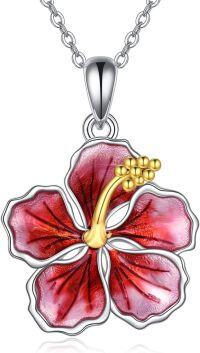 wholesale 925 Sterling Silver Enamel Hibiscus Flower Pendant Necklace for Women Mother Gifts-Silver-Hibiscus Flower Necklace
