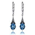 wholesale 925 Sterling Silver Blue Topaz Oval Cut Vintage Style Leverback Earrings-0-0