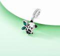 wholesale 925 Sterling Silver & Austrian Crystal Cute Smiling Panda Eating Bamboo Charm for Bracelet Necklace Gift-0-2