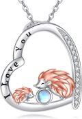 wholesale 925 Sterling Silver Heart-Shaped Hedgehogs Love You Pendant Necklace with Blue Stone and Cubic Zirconia Accents-0-0